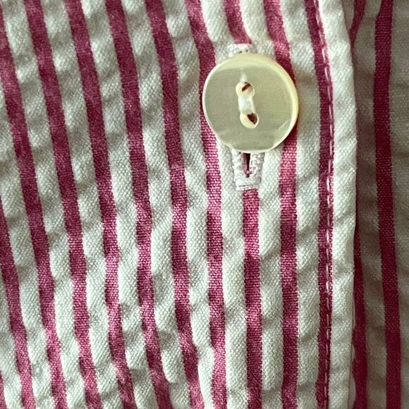 L.L. Bean Pink and White Seersucker Cotton Button up Blouse 3/4 Sleeve SZ XL - Picture 3 of 8